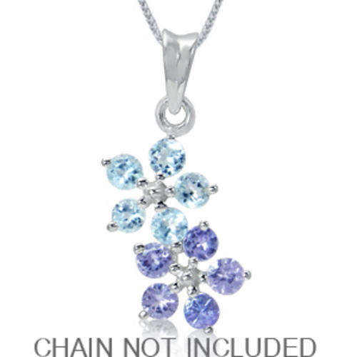 FREE SHIPPING! 100% REAL Natural Tanzanite and Blue Topaz 925 Sterling Silver Pendant