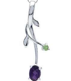 ASHA CRAFT - 100% REAL 0.25ct Amethyst & Peridot 925 Sterling Silver Pendant and Chain