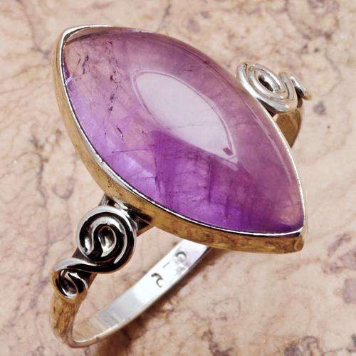 ASHA CRAFT - 100% REAL Amethyst Gemstone 925 Sterling Silver Ring - Size 9 / R