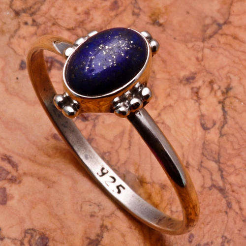 ASHA CRAFT - 100% REAL Lapis Lazuli Gemstone 925 Sterling Silver Ring - Size 8 / Q