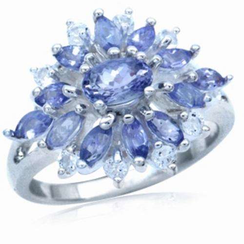 [R12324.20] 1.41ct Genuine Tanzanite and White Topaz Cluster Ring. Size 8 / Q