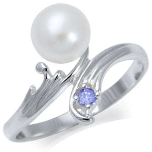 Natural Freshwater Pearl and Genuine Tanzanite Ring. Size 6[M]