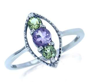 ASHA CRAFT - 0.55ct Genuine Amethyst and Peridot 925 Sterling Silver Ring Size 6 / M