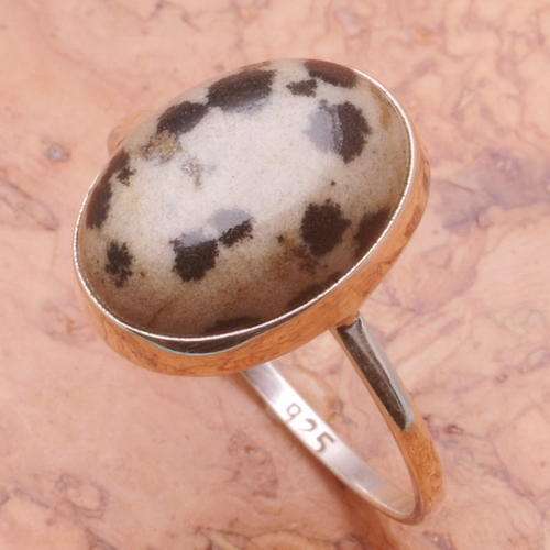 ASHA CRAFT - Genuine Dalmation Jasper 925 Sterling Silver Ring Size 9 / R