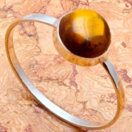 ASHA CRAFT - 100% REAL Tigers Eye Gemstone 925 Sterling Silver Ring - Size 9 / R
