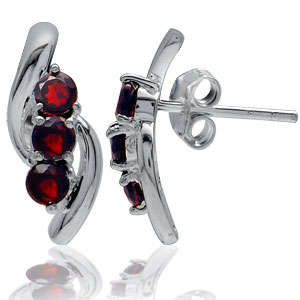 ASHA CRAFT - 0.96ct 3-Stone Genuine Garnet 925 Sterling Silver Earrings