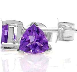 ASHA CRAFT - 1.40ct Genuine Amethyst 925 Sterling Silver Trillion Earrings