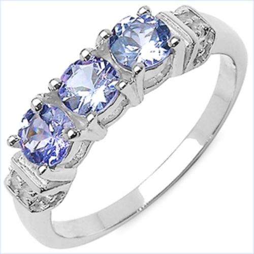 ASHA CRAFT - 100% REAL 0.80ct Tanzanite and Diamonds 925 Sterling Silver Ring Size 7 / O