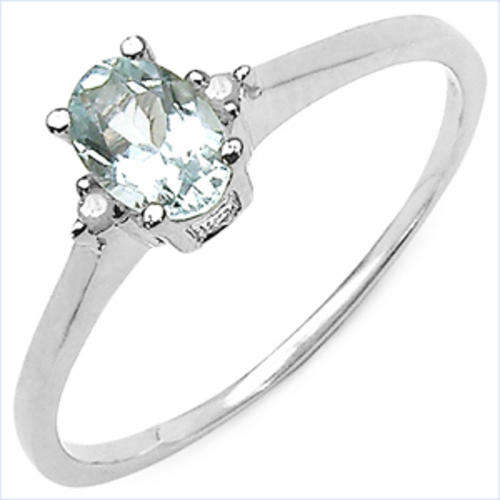 ASHA CRAFT - Genuine 0.42ct Aquamarine and Diamonds 925 Sterling Silver Ring Size 7 / O