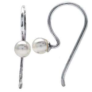 ON SALE!!! 4mm Immitation White Pearl 925 Sterling Silver Hook Earrings