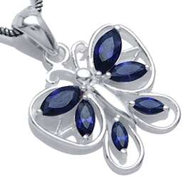 ASHA CRAFT - Stunning Sapphire Blue CZ Butterfly 925 Sterling Silver Pendant