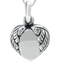 2 AVAILABLE! Small Heart with Angel Wings 925 Sterling Silver Pendant