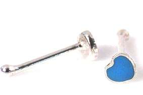 CLEARANCE SALE!! Blue Heart Inlay 925 Sterling Silver Nose Pin