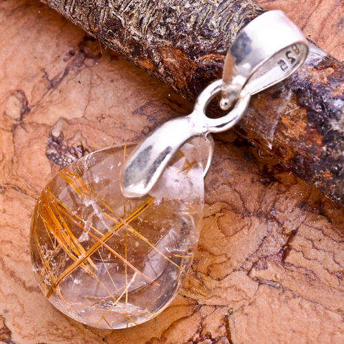 CLEARANCE SALE!! Rutilated Quartz Gemstone 925 Sterling Silver Pendant