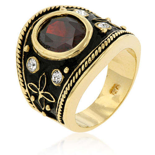 Eastern Luster Garnet Cocktail Ring - Size 7/8