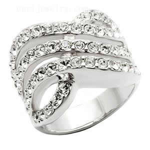 Curve Row Clear Austrian Crystal Pave Dress Ring - Size 6