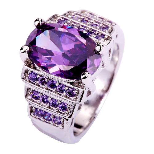 Purple Amethyst Gemstone Ring - Size 8