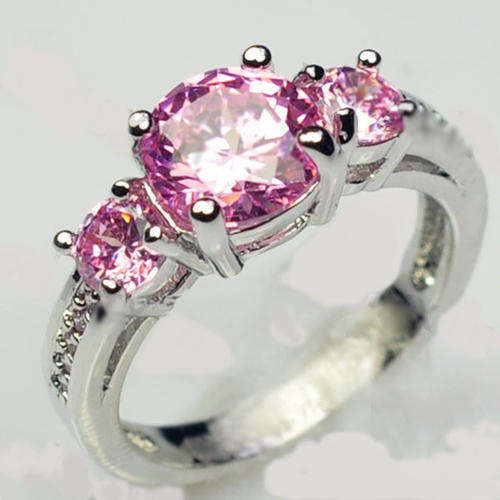 Pink Sapphire Ring 10kt White Gold Filled - Size 7