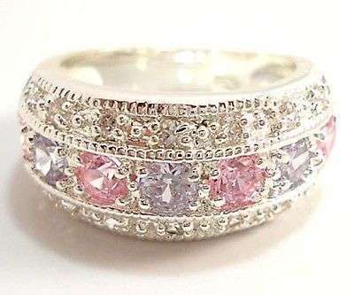 Dazzling Round Cut Pink Sapphire & Amethyst Gemstone Ring - Size 6
