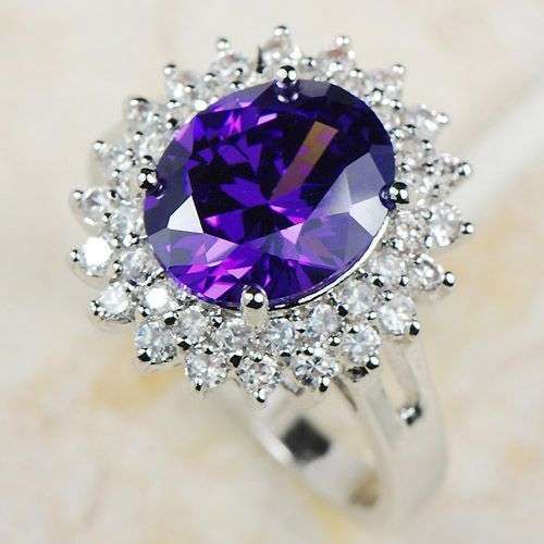 AMETHYST Gemstone Ring Size  10KT White Gold Filled - Size 8