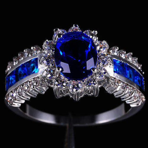Blue Tanzanite 10KT White Gold Filled Ring - Size 8
