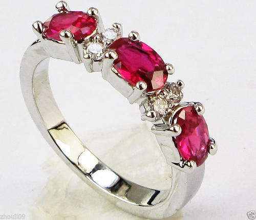 Gorgeous 18KT White Gold Filled Ruby Ring - Size 8