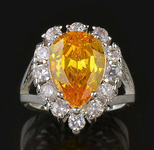 CITRINE WHITE TOPAZ GEMSTONE SILVER RING - Size 9