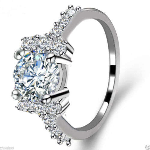 925 Silver Gold Filled White Sapphire Birthstone Engagement Wedding Ring - Sz 7