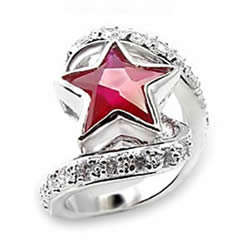 CZ Ruby Star Ring - Size 7