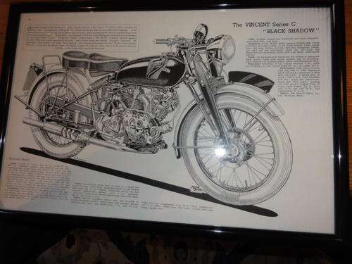 VINCENT MOTORCYCLE, EXPLODED VIEW, FRAMED PRINT.