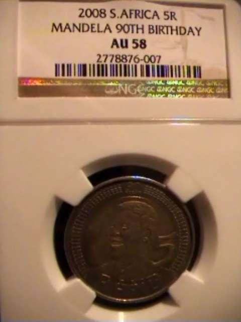 SUPER GRADE BY NGC AU58 2008 MANDELA BIRTHDAY R5 5 COINS AVAILABLE @ CRAZY R1 START