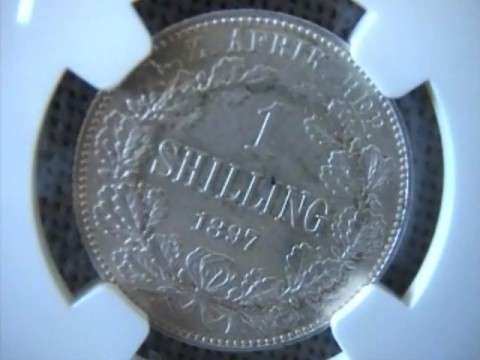 ZAR 1897 1 SHILLING NGC AU DETAILS CV IN UNC R3700