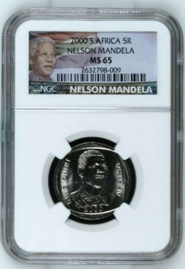 ***MS65***MANDELA 2000 SMILEY R5***MS65*** NGC NEW LABEL 2 coins