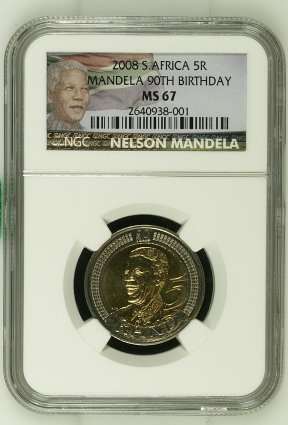***NEW LABEL NGC***MS67***MANDELA 2008 BIRTHDAY R5 3 COINS