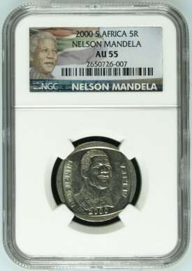 ***AU55***MANDELA 2000 SMILEY R5***AU55*** : NGC NEW LABEL : 5 COINS