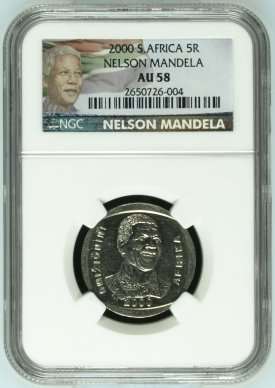 ***AU58***MANDELA 2000 SMILEY R5***AU58*** : NGC NEW LABEL : 3 COINS