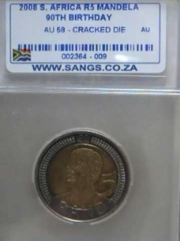 ***THE ONLY ONE ON BOB*** MINT ERROR***AU58*** 2008 MANDELA BIRTHDAY R5 ***AU58***CRACKED DIE