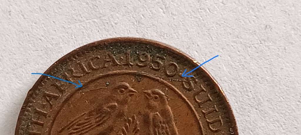 ***UNION OF SOUTH AFRICA*** CRACKED DIE 1950 QUARTER PENNY*** COIN 2