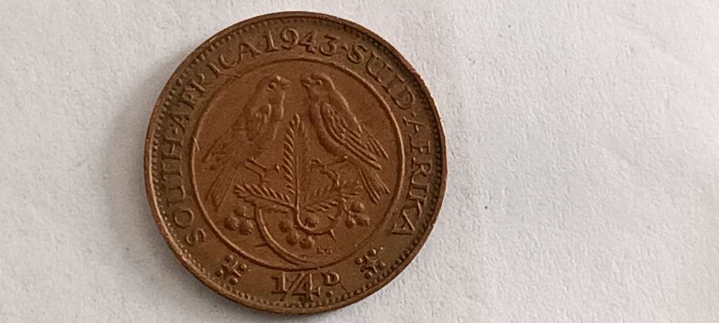 ***UNION OF SOUTH AFRICA*** CRACKED DIE 1943 QUARTER PENNY*** COIN 4