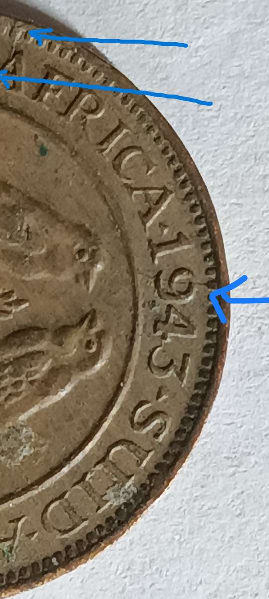 ***UNION OF SOUTH AFRICA*** CRACKED DIE 1943 QUARTER PENNY*** COIN 5