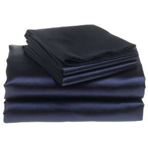 NAVY CHARMEUSE SATIN BEDDING 4 PIECE QUEEN SET X 2