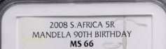 NGC MS66 MANDELA BIRTHDAY R5 + 5 FREE 10 YEARS OF FREEDOM R2, 4 SETS