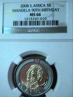 THE MANDELA 2008 BIRTHDAY R5 NGC GRADED MS66 10 AVAILABLE @ R1 EACH