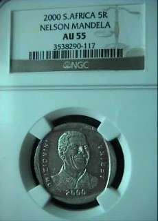 THE AU55 MANDELA 2000 R5 NGC GRADED 10 COINS AVAILABLE BID INCREMENT R1