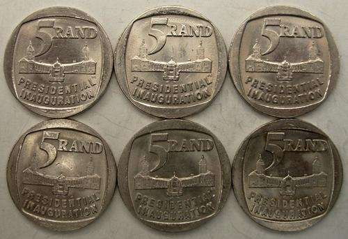 6 x 1994 PRESIDENTIAL INAUGURATION R5 COINS - NELSON MANDELA