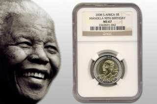 90th MANDELA BIRTHDAY 2008 R5 GRADED MS67 - Invest now!!!