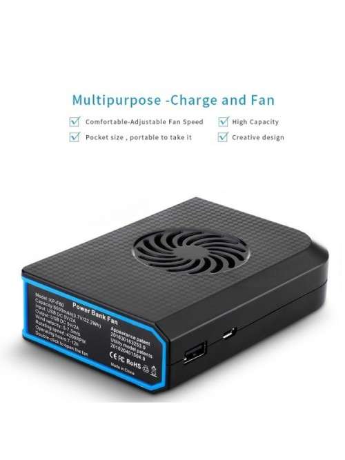 6000mAh Power Bank - High Capacity Lithium Battery, Built-In Fan, 55dB, Brushless Motor