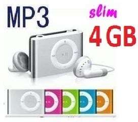 **SLIM** 4GB metalic Mp3 player with rear clip, case, eaphones and usb cable.