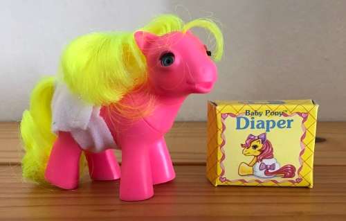 My Little Pony - Beddy Bye Eye Baby Ponies - Baby Shady with diaper and box (1985)