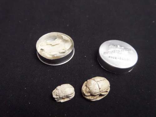 Egyptian Scarabs Amulet (Goodluck Charms with a message to congratulate a newborn)in Paris holder